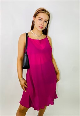 Vintage 00s Y2K Pink Mesh Sheer Summer Maxi Slip Dress