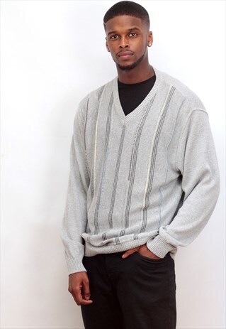 1990'S VINTAGE OVERSIZED GRANDAD V NECK KNIT JUMPER