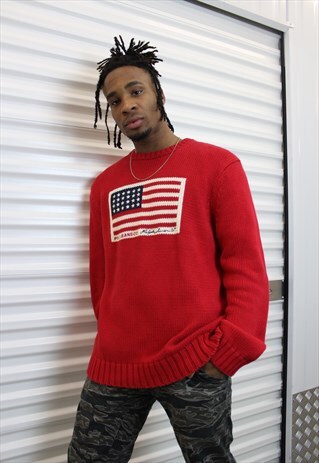 RARE FLAG KNIT JUMPER SWEATSHIRT RED