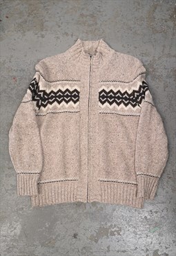 Vintage Y2K Next Knitted Cardigan Brown Beige Patterned