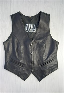 80's Vintage Cluez Waistcoat Black Leather