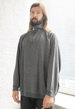 Vintage 80's Grey Striped High Collar Jumper