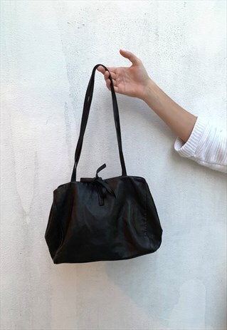 VINTAGE 90S STUDIO ROG REAL LEATHER BAG IN BLACK