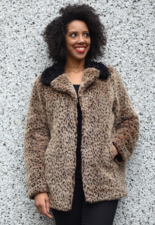 VINTAGE LEOPARD FAUX FUR JACKET