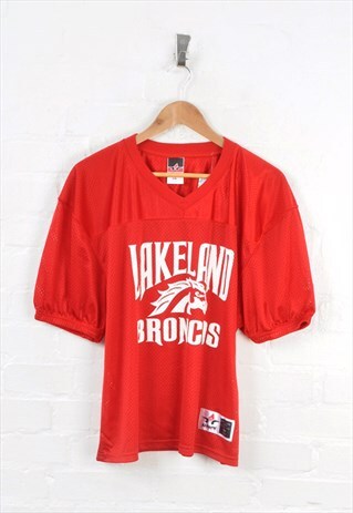 VINTAGE AMERICAN FOOTBALL LAKELAND BRONCOS JERSEY RED SMALL