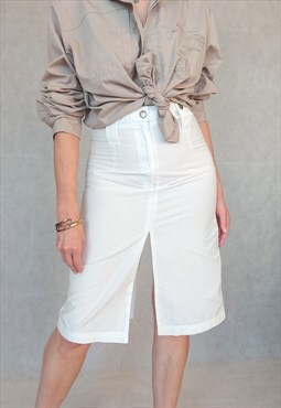Vintage Y2K White Pencil Skirt, 2000s White Midi Skirt