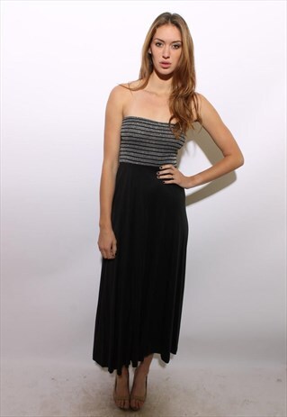 VINTAGE 1970'S 70'S DISCO STRAPLESS TUBE DRESS SILVER S-M