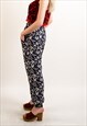 MULTI FLORAL PRINT LOOSE FIT COTTON TROUSERS IN BLUE