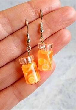 Cocktail Glass Drink Earrings Orange Soda
