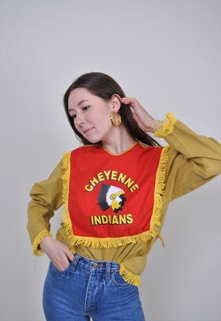 90S NATIVE AMERICAL COSTUME, VINTAGE INDIE HERITAGE SHIRT