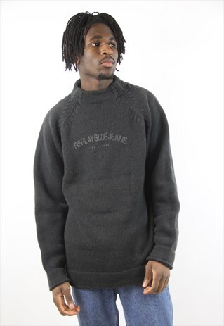 VINTAGE REPLAY BLACK THICK WOOLEN JUMPER