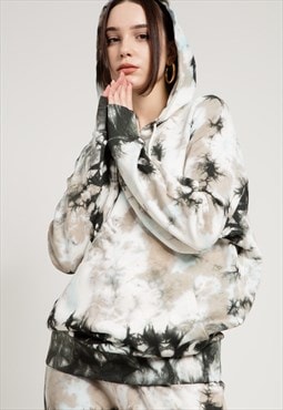 Oversized Hoodie in Grey with Tie Dyed