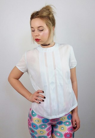 VINTAGE MINIMALIST SHEER TOP SHORT SLEEVES LIGHT BLUE