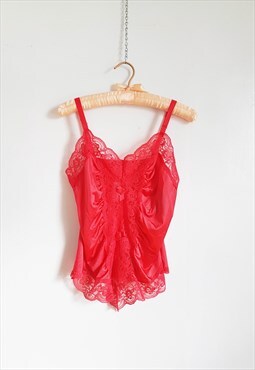 Vintage Delicate Red Lace Lingerie Camisole, Soft Tank Top