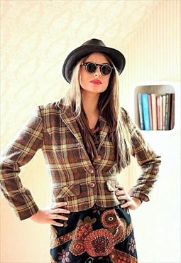 Brown and green checked wool jacket