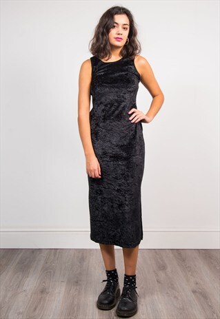 VINTAGE 90'S BLACK VELVET MIDI DRESS