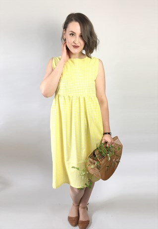 YELLOW GINGHAM MIDI SUN DRESS