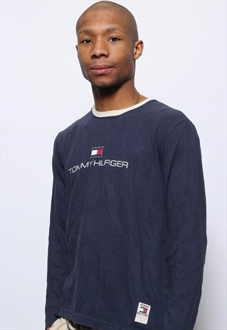VINTAGE TOMMY HILFIGER LONG SLEEVE T-SHIRT TOP LOGO BLUE