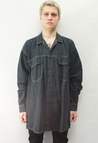 VINTAGE 90' AWESOME CLASSIC NAVY BLUE DENIM SHIRT