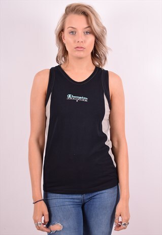 CHAMPION WOMENS VINTAGE VEST TOP MEDIUM BLACK 90S