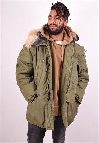MENS VINTAGE PARKA JACKET MEDIUM KHAKI 90S
