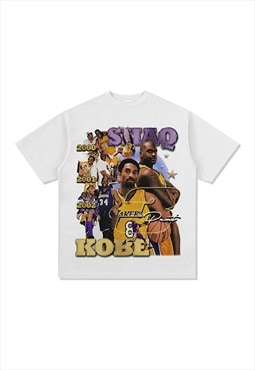 White Kobe Shaq Graphic Cotton Fans T shirt tee