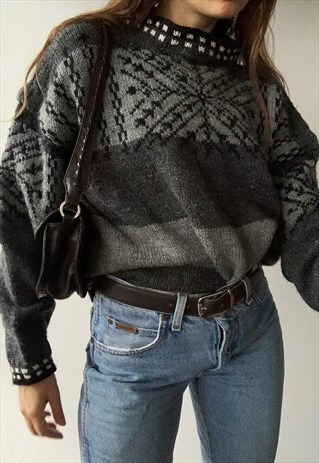 VINTAGE 70S NORDIC CHRISTMAS KNIT JUMPER SWEATER PULLOVER