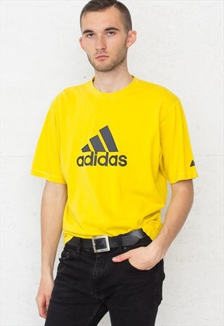 90S VINTAGE YELLOW ADIDAS LOGO CREW NECK T-SHIRT