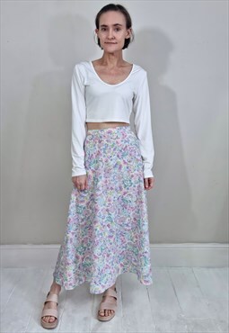 Vintage 90's Lilac Floral Midi Skirt 