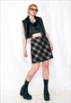 VINTAGE SKIRT Y2K PREPPY PLAID MINI IN BROWN WOOL