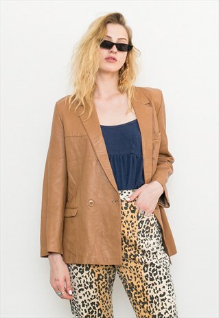 VINTAGE BROWN LEATHER JACKET 90S Y2K