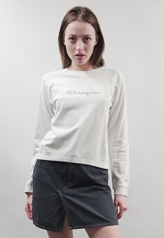 VINTAGE 90'S GREY CHAMPION LOGO WHITE SWEATER