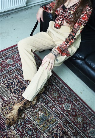 VINTAGE 90S RETRO REGULAR WAIST SMART TROUSERS IN CREAM
