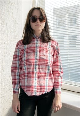 Vintage 70's Red Embroidered Checked Cotton Shirt