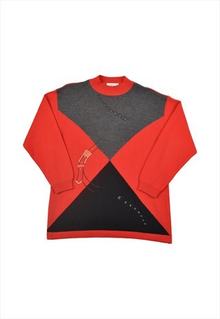 Vintage Knitwear Sweater Retro Pattern Red/Black Ladies M