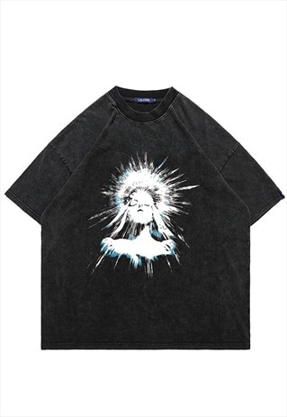 PSYCHEDELIC T-SHIRT QUEEN TOP VINTAGE WASH RETRO RAVER TEE