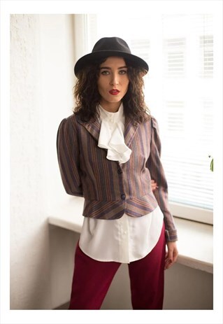 VINTAGE 70'S MULTI COLOUR STRIPED CROPPED JACKET
