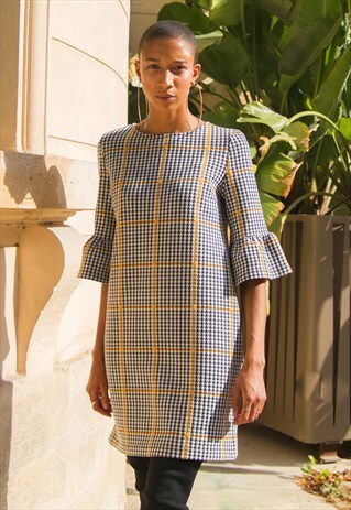 CHECKED DRESS GREY AND YELLOW