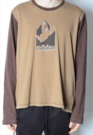 BROWN EMBROIDERED ADIDAS LONG SLEEVE SHIRT