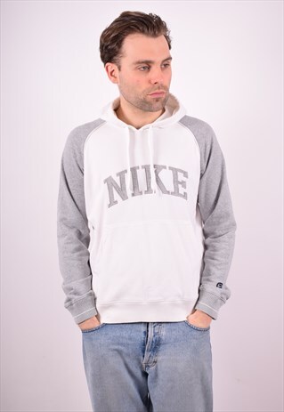 NIKE MENS VINTAGE HOODIE JUMPER SMALL WHITE 90S