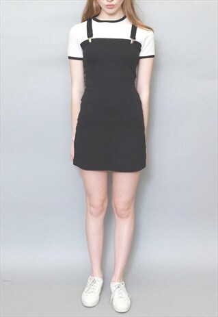 VINTAGE 1990'S BLACK AND WHITE PINAFORE BODYCON MINI DRESS