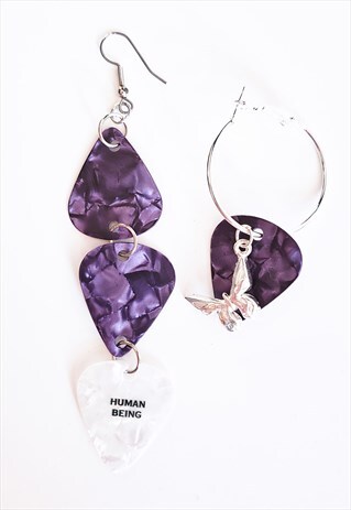 1 OF 1 PURPLE HUMAN & BUTTERFLY MIX-MATCHED EARRINGS