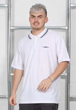 Vintage Umbro Shorts Sleeve Polo Shirt in White with Logo XL