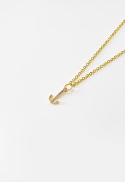 54 Floral Small Anchor Pendant Necklace Chain - Gold