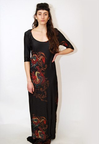 BETSEY JOHNSON DRESS (L) VINTAGE 90S TRAIN DRAGON SLIM FIT