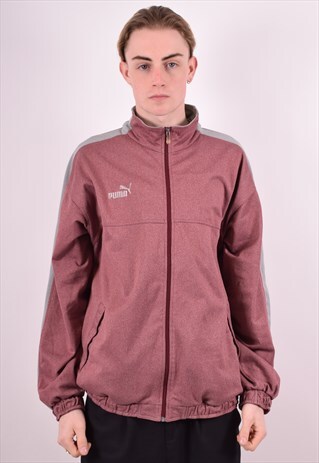 PUMA MENS VINTAGE TRACKSUIT TOP JACKET LARGE MAROON 90S