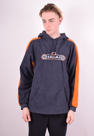 NFL MENS VINTAGE CHICAGO FLEECE HOODIE LARGE BLUE 90S