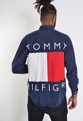 VINTAGE RARE TOMMY HILFIGER BIG LOGO SHIRT BLUE