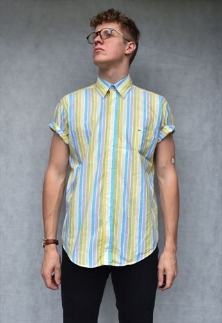 VINTAGE LACOSTE RAINBOW STRIPE SHIRT SIZE L