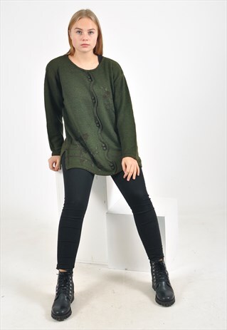 VINTAGE EMBROIDERED OVERSIZE KNITWEAR JUMPER IN GREEN